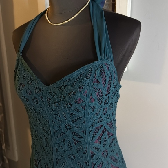 Betsy Johnson Vintage Y2K Black Label Deep Teal Halter Midi Dress SZ 8 - Picture 4 of 12